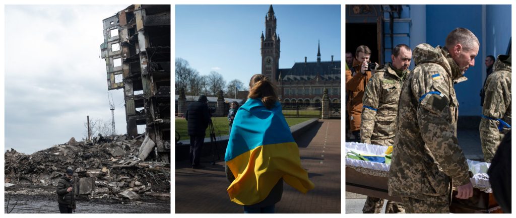A collage of images featuring scenes from the Russia - Ukraine War.