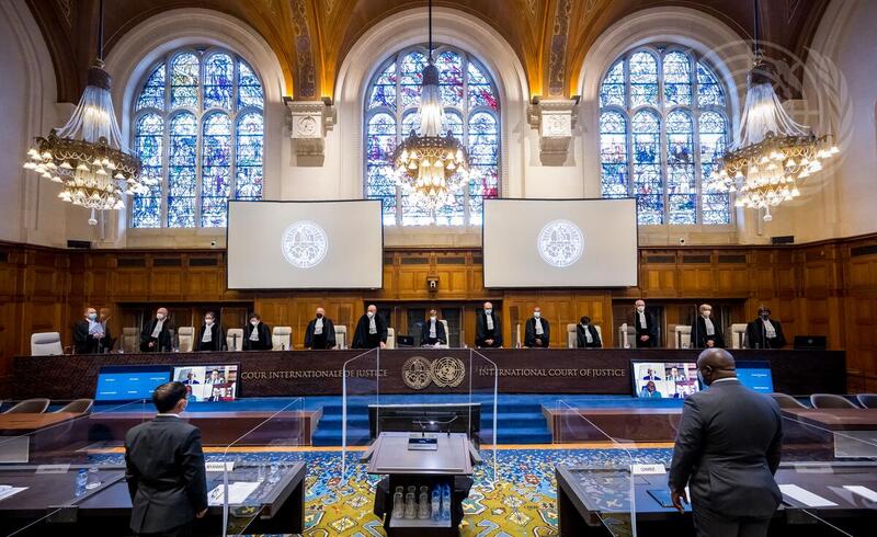 The International Court of Justice (ICJ), principal judicial organ of the UN, holds public hearings (by video link) on the preliminary objections raised by Myanmar in the case concerning "Application of the Convention on the Prevention and Punishment of the Crime of Genocide" (The Gambia v. Myanmar) at the Peace Palace in The Hague, from 21 to 28 February 2022. (via UN Photo)