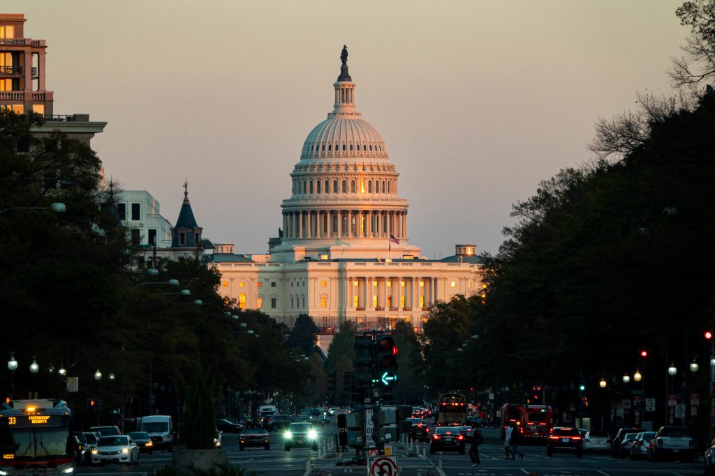 The U.S. Capitol building shines in the afternoon light.