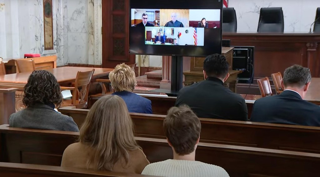 Screenshot from Newsom v. Trump hearing in 9th District Court of Appeals (via YouTube)