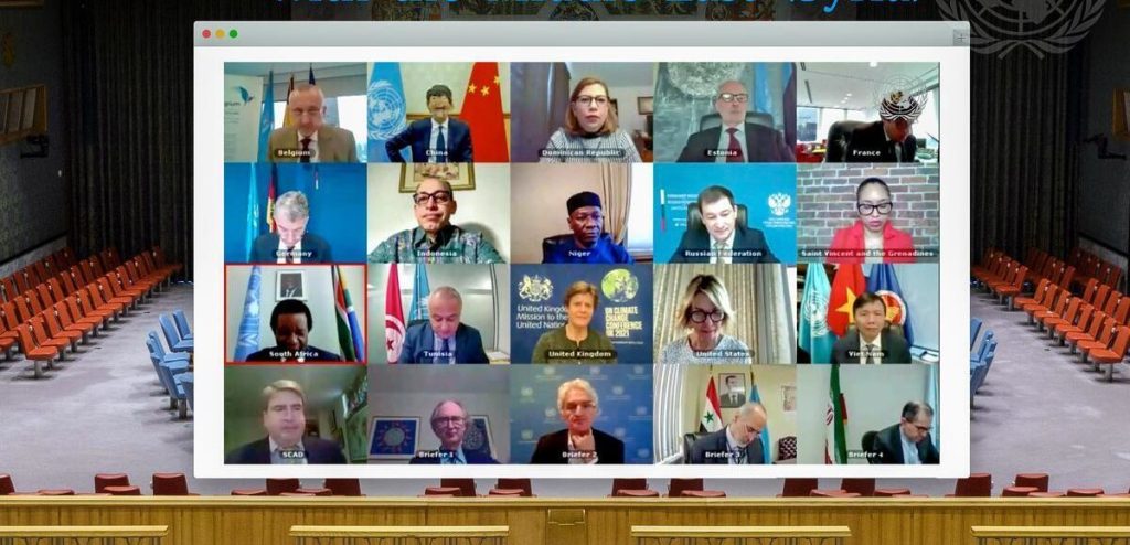 Security Council members hold a videoconference in connection with the Middle East (Syria).