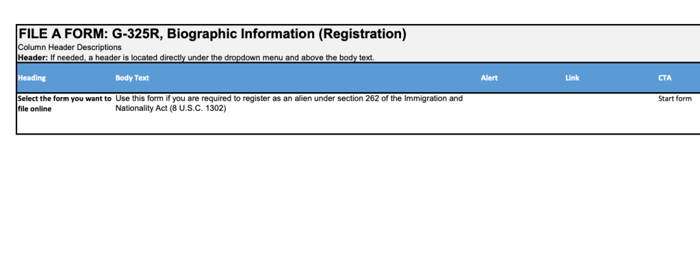 Screenshot of Form G-325R Biographic Information (Registration)