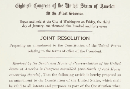 Screenshot of the Joint Resolution proposing the 22nd Amendment, from the General Records of the U.S. Government National Archives